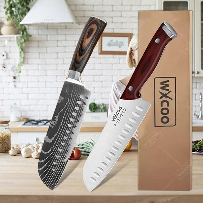 WXCOO Кухонный нож из нержавеющей стали Нож для овощей и фруктов Разделочный нож для костей Японский нож для рыбы Сантоку Деревянная ручка