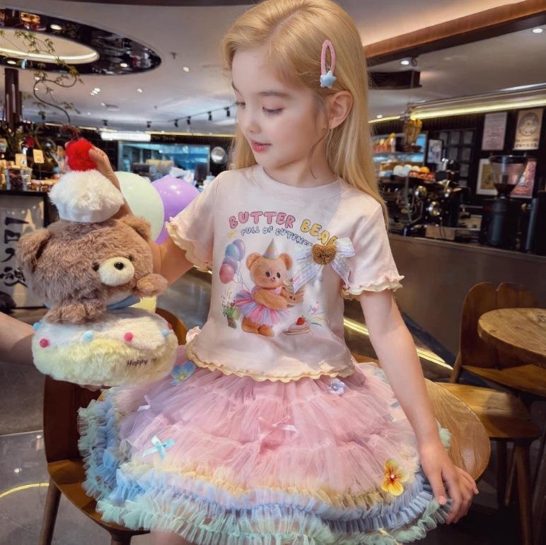 Girls Summer Lightweight Cartoon Short Sleeve T Shirt Cute Princess Top