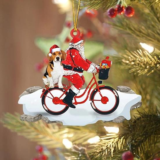 Санта на велосипеде с собакой, милая акриловая фигурка Санта-Клауса, елочное украшение для праздничной вечеринки