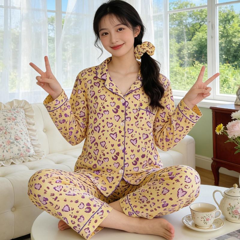 Japanese cartoon cute ins style imitation cotton pajamas women's fashion temperament loungewear long sleeves trousers two-piece set