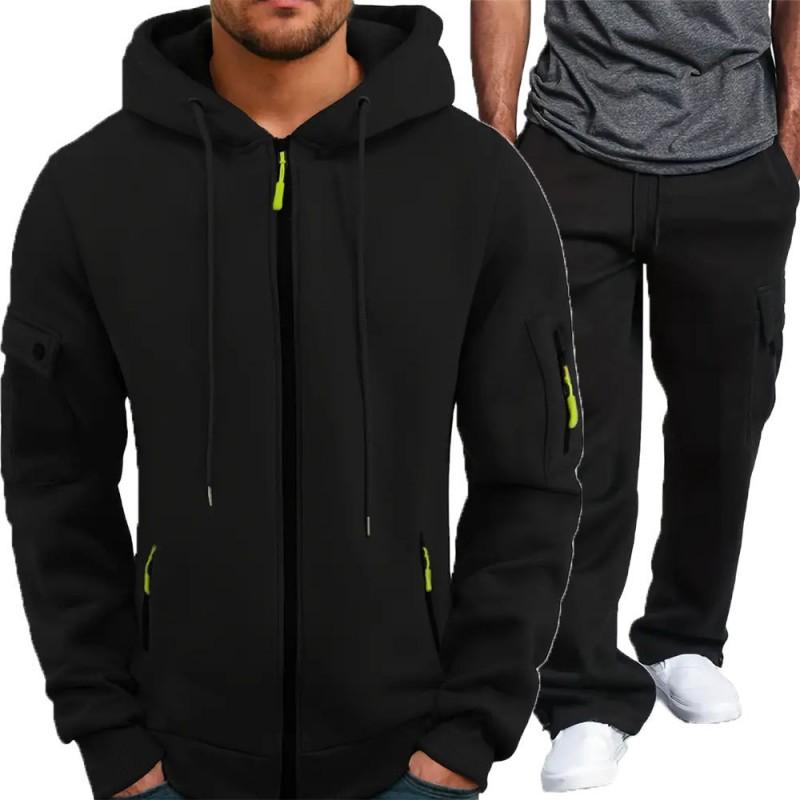 Mens Tracksuit Set Long Sleeve Zip Hoodie Sweatshirt Pants Casual Sportswear Outfit