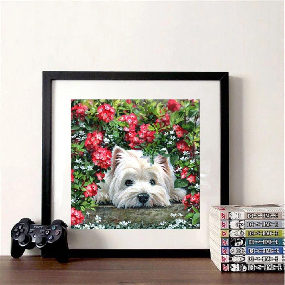5D алмазная живопись собака Алмазная вышивка цветок мозаика животное горный хрусталь картина украшение дома настенное искусство