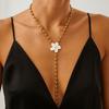 Gold Flower Necklace Metal Women Long Necklace Geometric Sweater Chain Girls