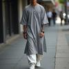 Men Short Sleeve Buttons Neck Solid Color Casual Loose Long Tunic Tops