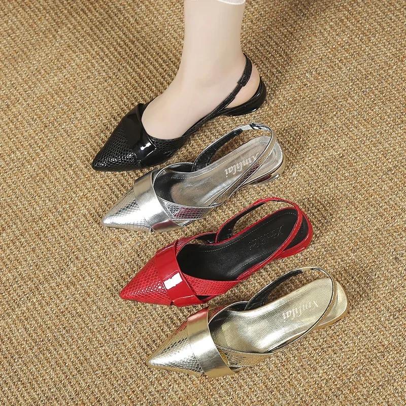 Красивые босоножки на среднем каблуке с полым носком 2024 года, новый стиль, универсальные однотонные летние туфли с открытой пяткой 2024, женские босоножки