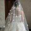 1шт длинный шлейф тяжелый жемчуг невеста роскошный свадебный головной убор свадебная фата 3D вышивка бабочка фата очень длинная