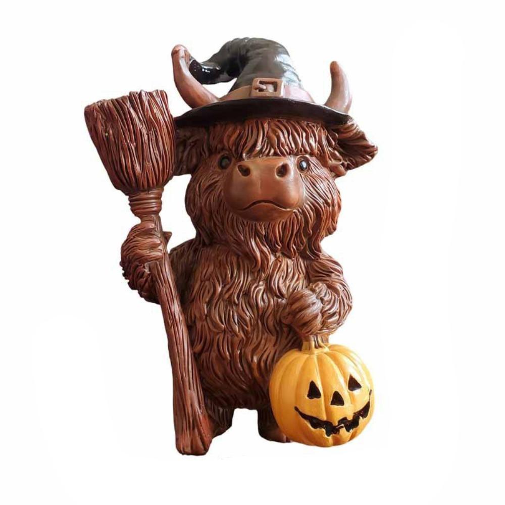 Halloween Tabletop Ornament Resin Christmas Highland Cow Statue Funny Decorative Cow Figurine Cute Animal Sculpture Party