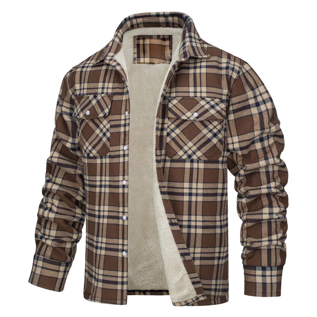 Men's Flannel Shirt with Warm Fleece Lining, Long Sleeve Plaid Shirt, Casual Button Down Shirt with Chest Pockets
