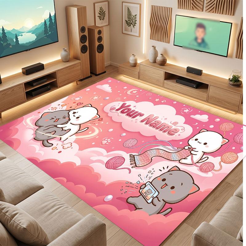 Neon Colorful Theme Crystal Velvet Floor Rug Personalized Custom Name Text Warm Carpet Home Decoration