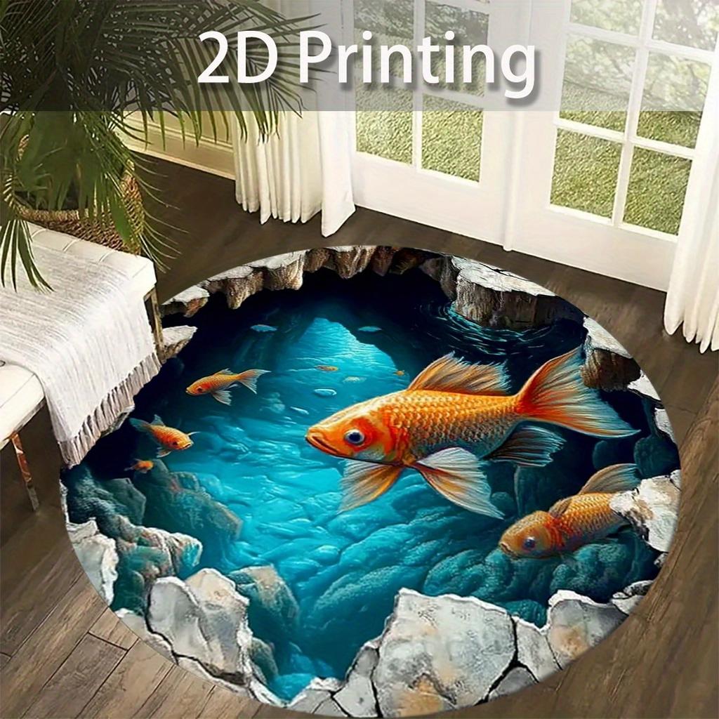 1 шт. Круглый коврик с 3D-рисунком плавающих золотых рыбок, нескользящий коврик для пола для гостиной, спальни, ванной комнаты, украшение для дома на праздник