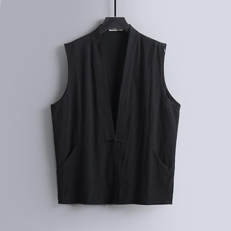Men's Large Size Clothing  Linen Chinese Style Summer V-neck Vest Men 'S Summer And Autumn Multi -Pocket Thin Tooling Vest Plus Size