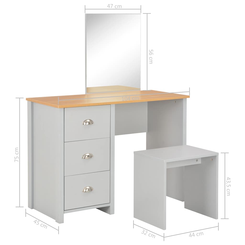 Makeup Table with Mirror and Stool Gray 104 x 45 x 131 cm