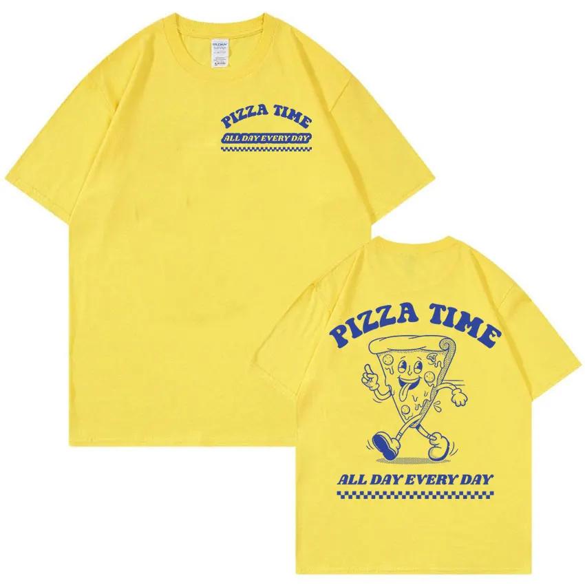 Large Cotton Men's Clothing Pizza Time All Day Meme Printed Fun Cartoon Retro Harajuku Tee Casual Fashion Short Sleeved T-shirt