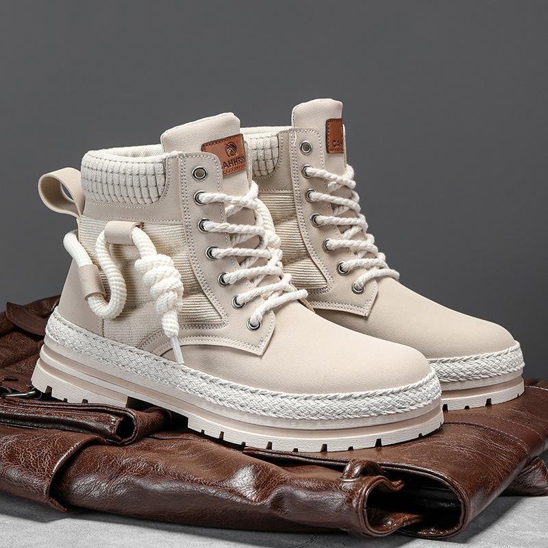 Autumn New Shoes for Men Boots Outdoor Leather Casual Platform Hiking Shoes Fashion Colors Patchwork Snow Boots