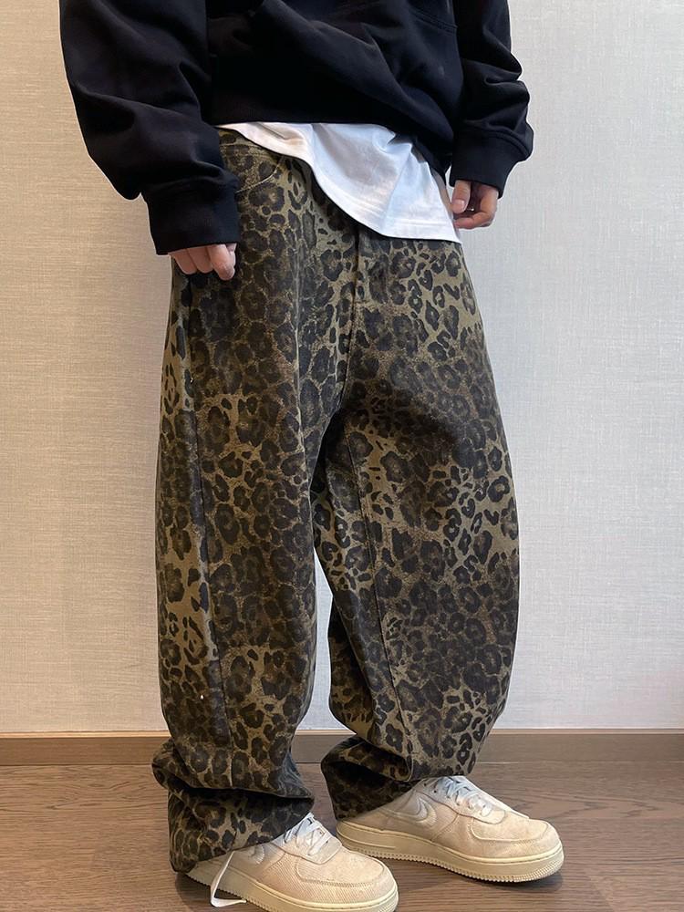 2023 Fall/Winter Men's Retro Leopard Print Workwear Pants - Loose, Casual & Versatile
