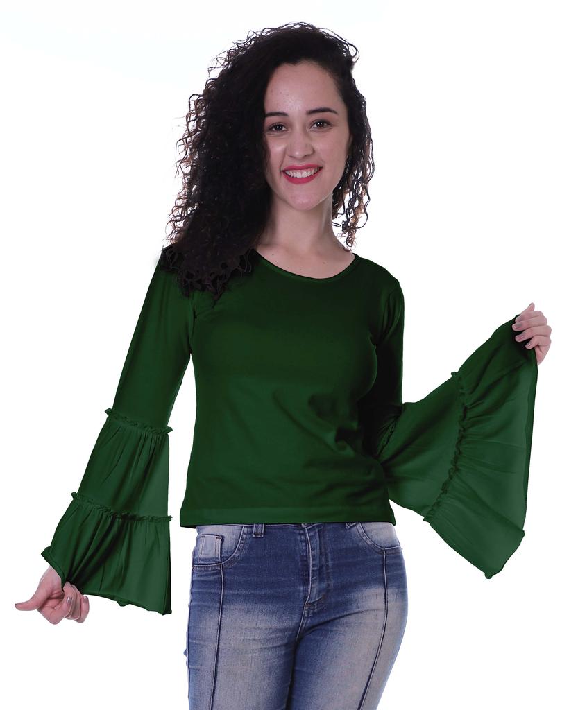 Moomaya Womens Long Bell Sleeves Tshirt Top Round Neck Plain Casual Fit Summer Tee