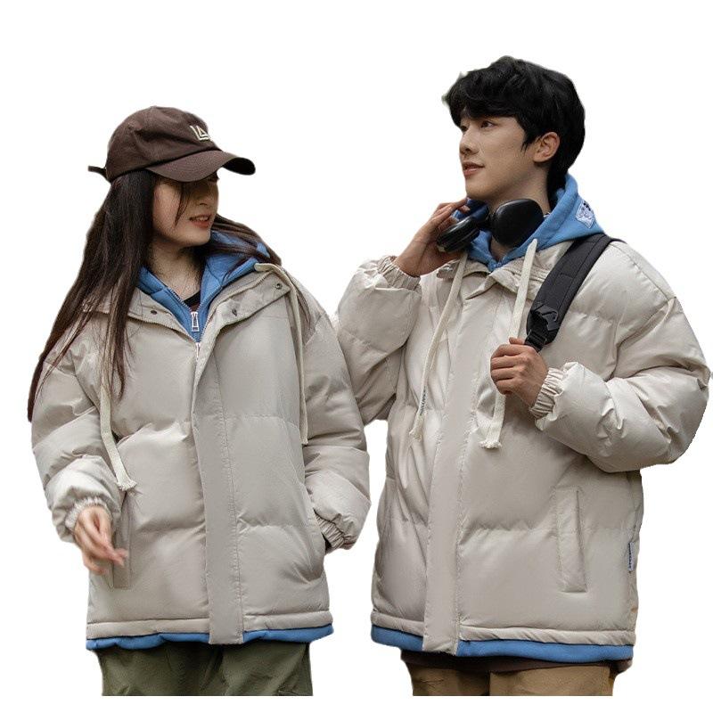Зимнее хлопковое пальто, утолщенное и теплое, поддельное хлопковое пальто из двух частей, свободное парное пальто с капюшоном, пуховое хлопковое пальто