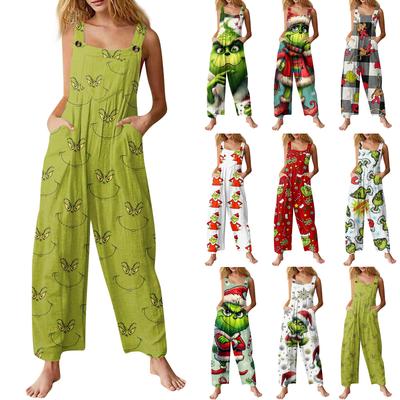 Женский модный повседневный ретро комбинезон без рукавов на пуговицах с рождественским принтом