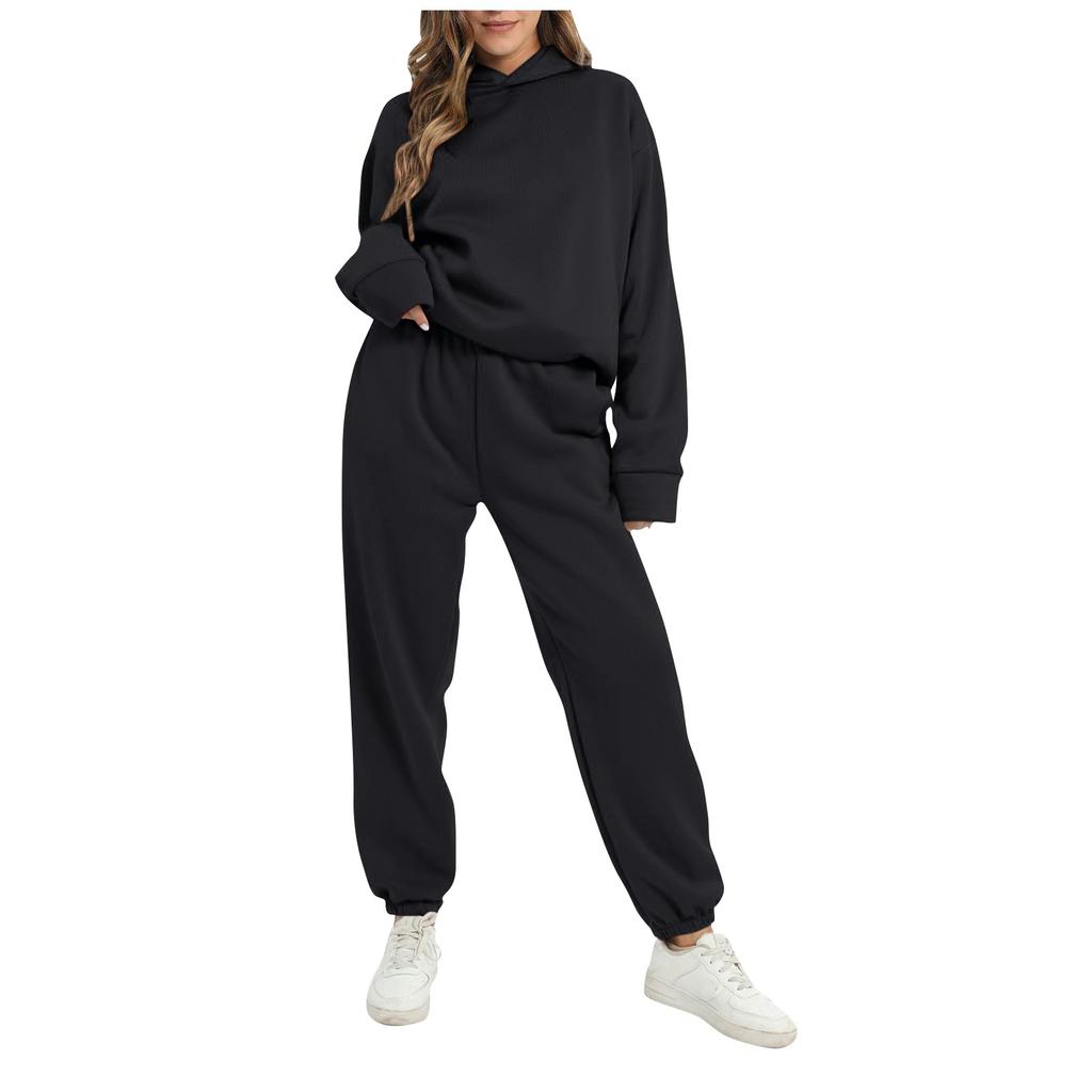 Женские комплекты из двух предметов, толстовки с длинными рукавами, пуловер, толстовка, спортивные штаны, повседневный спортивный костюм для тренировок