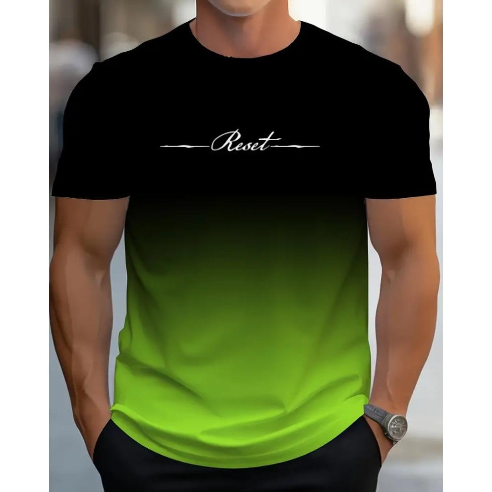 Men Short-Sleeved Letter Gradient Print Fashion Creative Summer Outdoor Sports T-Shirt Breathable And Comfortable 2024 New Model