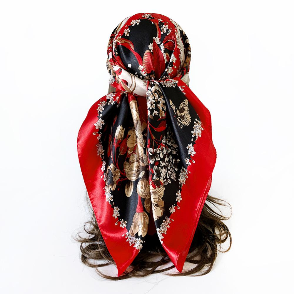 Classic cashew-patterned silk scarf for women, shawl, faux silk headscarf, 90cm square scarf
