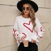 Autumn and Winter Women's Sweater Love Valentine's Day Pullover Long Sleeve Large Peach Heart Clashing Sweater