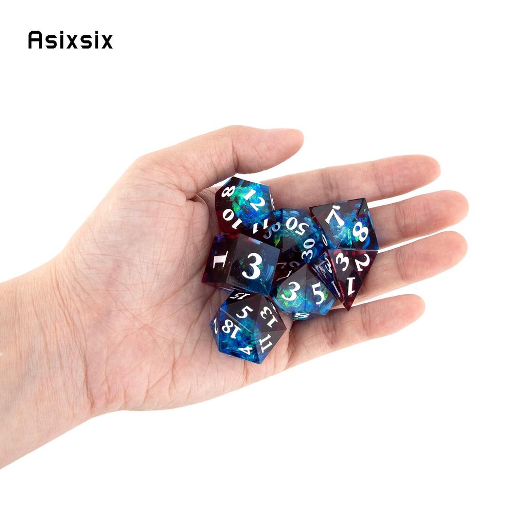 7 Pcs Blue Red Resin White Number Sharp Edge Dice Polyhedral Dice Suitable for Role-Playing RPG Board Game