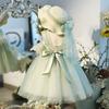 Girls Mint Green Tulle Dress With 3D Flowers And Bows Fairy Party Gown For Children