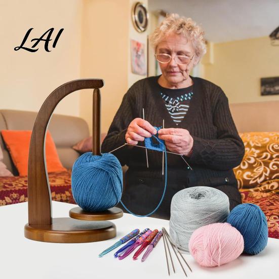 Yarn Ball Spinner Wooden Magnetic Holder Tangle-Free Stand with 1/2 Rotating Spindle Knitting Spinner Crocheting & Accessories Gift for Women Mom