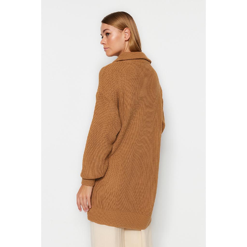 Верблюжий вязаный свитер с застежкой-молнией Tctaw24ak00137