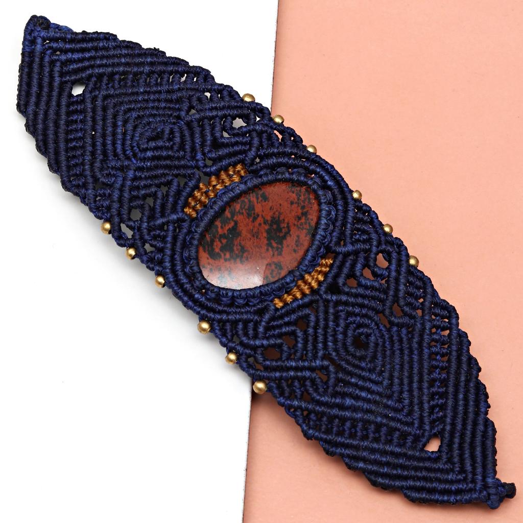 Браслет макраме красное дерево обсидиан ювелирные изделия нить 7-9'' регулируемый мода