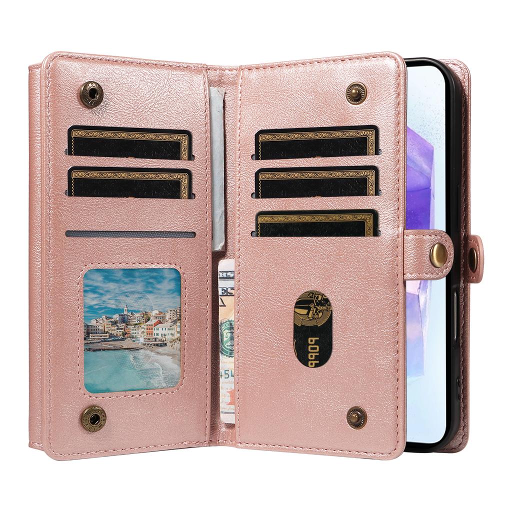 Чехол для Samsung Galaxy A55 5G YIKATU YK-008 Кожаный чехол-кошелек на молнии для телефона с плечевым ремнем