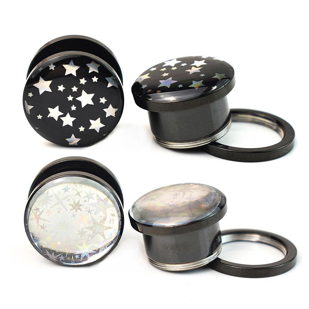 2 шт. 3-30 мм со звездным узором, заглушки для ушных туннелей и манометры, винты, приспособленные для растягивания ушей, расширитель, украшения для пирсинга для женщин и мужчин