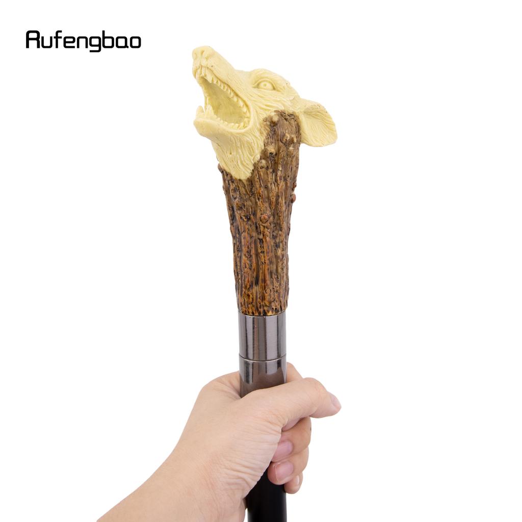 Желтая смола Голова волка Корень дерева Трость для ходьбы Модная декоративная стальная трость Джентльменская элегантная трость для косплея Набалдашник Посох 94 см