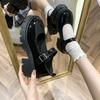 Туфли Лолита Японская Девочка Платформа Черные Туфли на Высоком Каблуке Круглый Носок Мэри Джейн Женские Лакированные Искусственная Кожа Студенческие Косплей Туфли