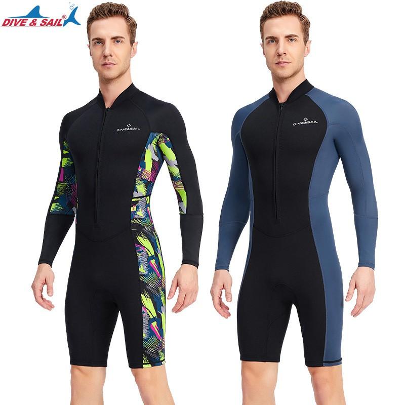 1.5MM One-piece Long-sleeved Wetsuit Men's Shorts Warm Outdoor Sunscreen Snorkeling Surfing Swimsuit