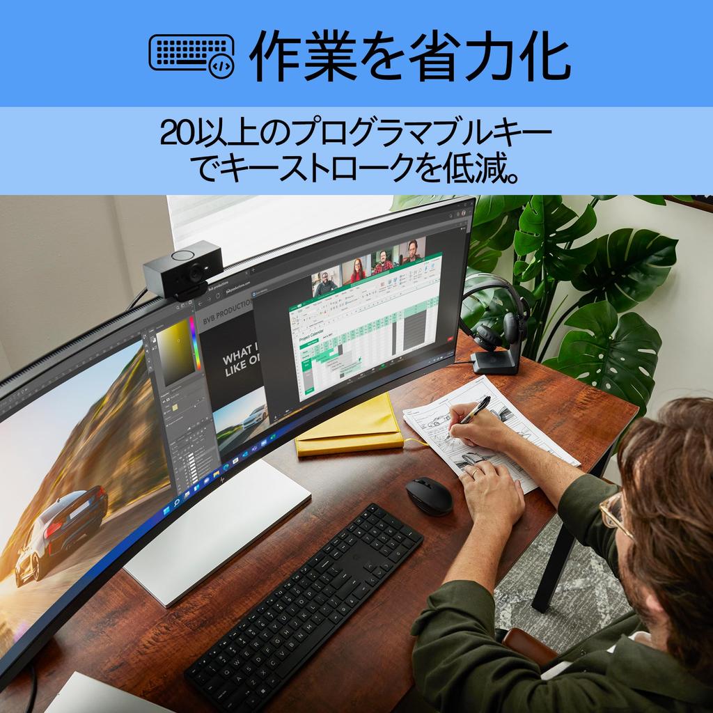 HP 650 Wireless Keyboard and Mouse Set, Black, Japanese Layout, USB Dongle, 2.4GHz Wireless Connection, Mouse Compatible with Glass Tables,