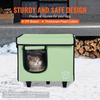 Elevated Heated Cat House Cuboid Kitty Shelter with Heated Pad Green (S)