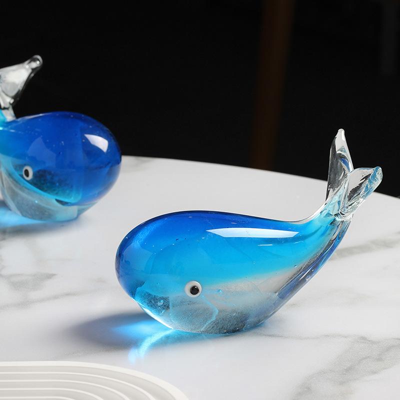 Цветная глазурь Светящийся кит Стеклянные поделки Креативное произведение искусства с морским животным Настольные декоративные украшения