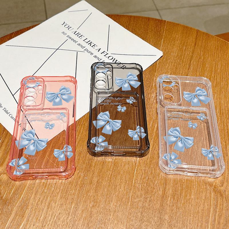 Прозрачный силиконовый чехол с бантом и слотом для карт для Xiaomi 14T 13T Pro Poco F6 X6 Pro C65 Redmi Note 13 12 Pro 11 тонкий мягкий противоударный чехол для телефона