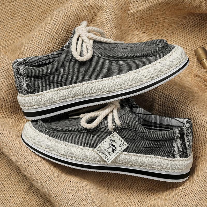 Men's Shoes Summer Washed Denim Board Shoes Student Hip Hop Korean Version Casual Flat Canvas Shoes Straw Fisherman Shoes