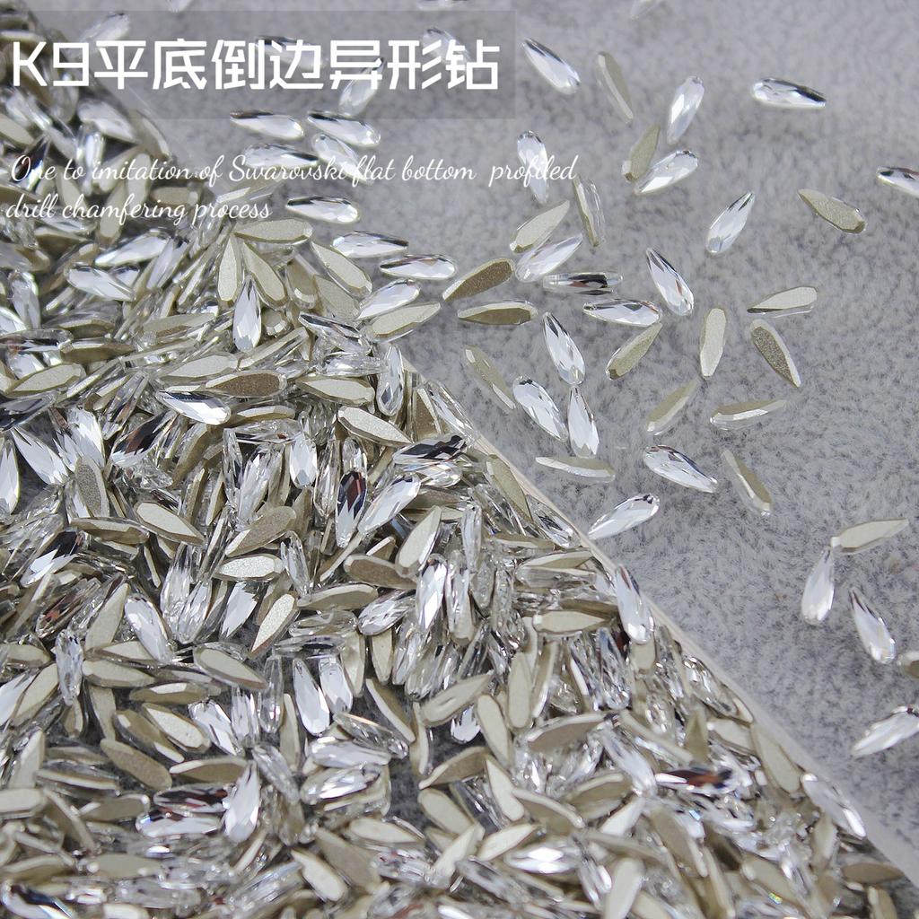Super Flash K9 White Crystal Flat Bottom Inverted Edge Nail Art Diamond Prism 1:1 Imitation Huazi Inverted Edge Does Not Fall Off The Bottom Nail Art