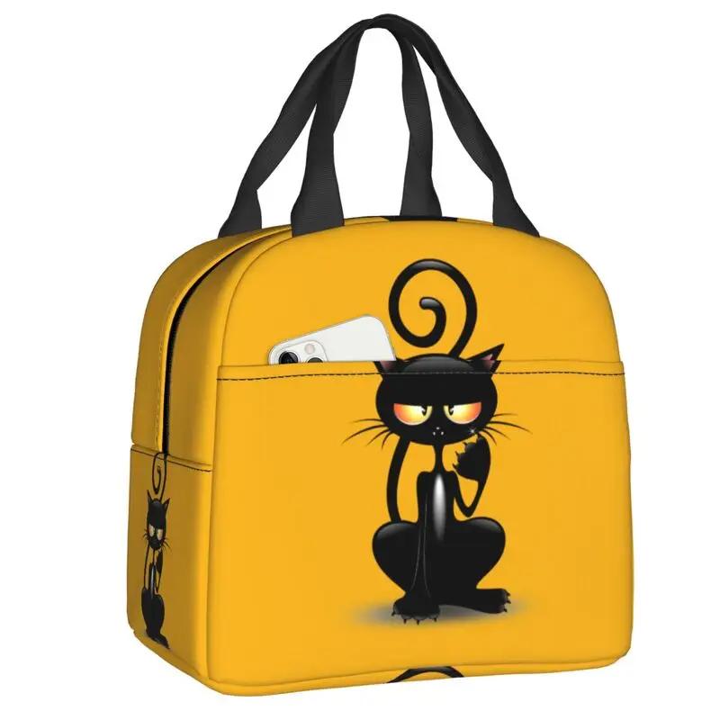 Забавный черный кот падает вниз изолированный ланч-бокс для женщин портативный теплый охладитель термосумка для ланча школьные сумки для пикника