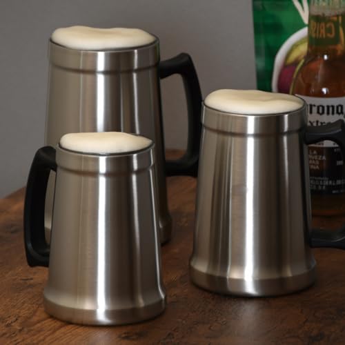 Pearl Metal Vacuum Insulated German Beer Mug, 1000ml, Keeps Hot or Cold, Anti-Condensation, Stainless Steel, Satin Finish, HC-315, Perfect for Vintage