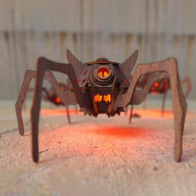 3D Деревянный Пазл Модель Паука со Светом Стимпанк Механическая Фигурка Паука 3D Пазл Украшение для Стола для Декора на Хэллоуин