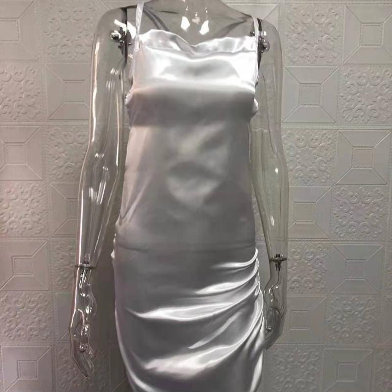 Летнее новое модное облегающее сексуальное платье на бретелях для женщин с открытой спиной, бандажное, однотонное атласное вечернее клубное платье для женщин, элегантное плиссированное повседневное женское платье 26453