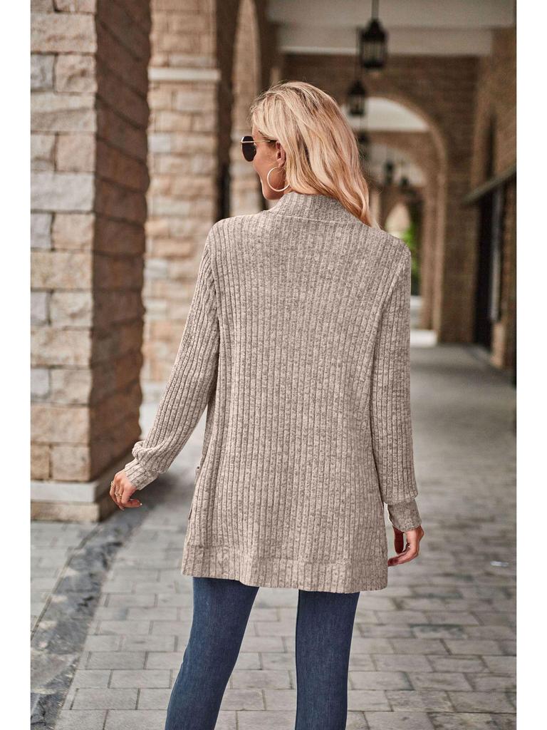 2024 Autumn Striped Solid Color Splicing Long Sleeve Cardigan Jacket