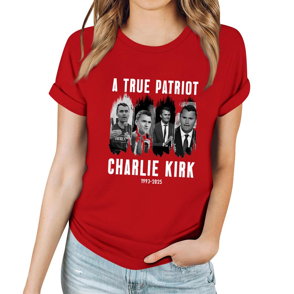 Women's Casual Printed T-Shirt Round Neck Pullover Short Sleeve Top