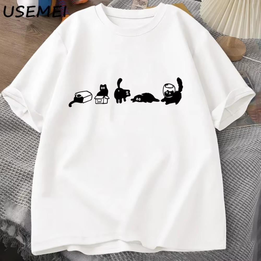 2025 Mood Cats T-Shirts Oversized Cat Mom Tee Funny Short Sleeve Cat Lovers T Shirt Casual O Neck Summer Tops