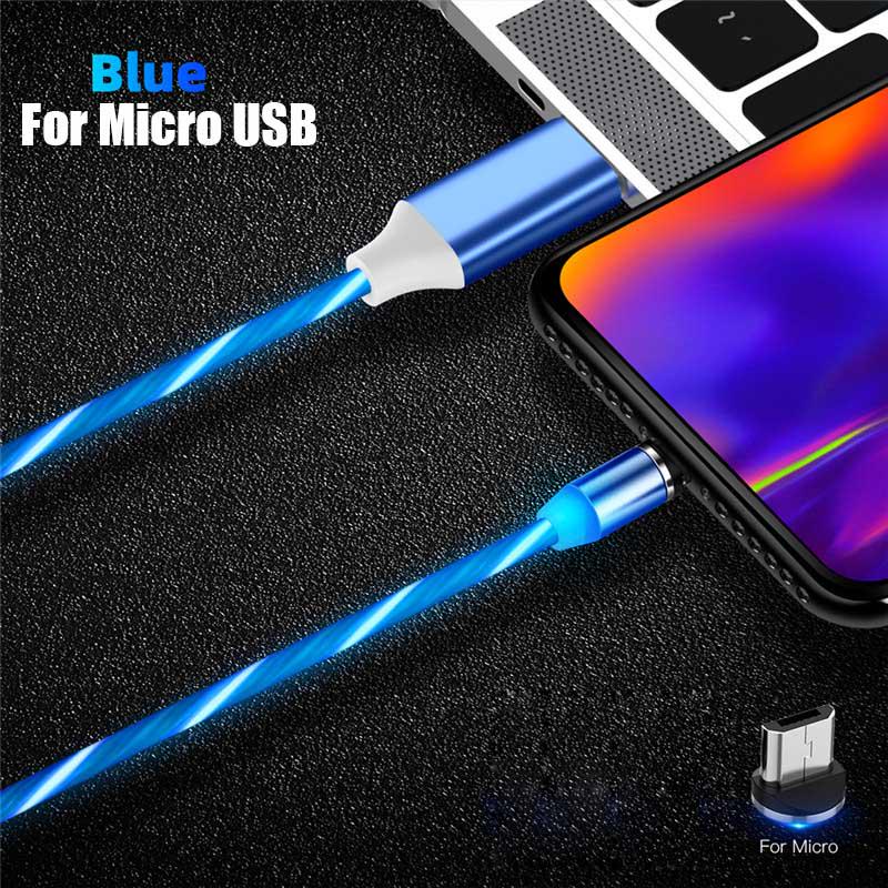 Магнитный светодиодный световой кабель Быстрая зарядка Магнит Micro USB Тип C Кабель светодиодный провод Шнур Type-C зарядное устройство